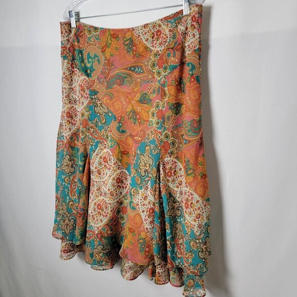Chaps by Ralph Lauren Y2K 90s Style Multicolor Paisley Fairy Slip Midi Skirt L - Picture 5 of 10